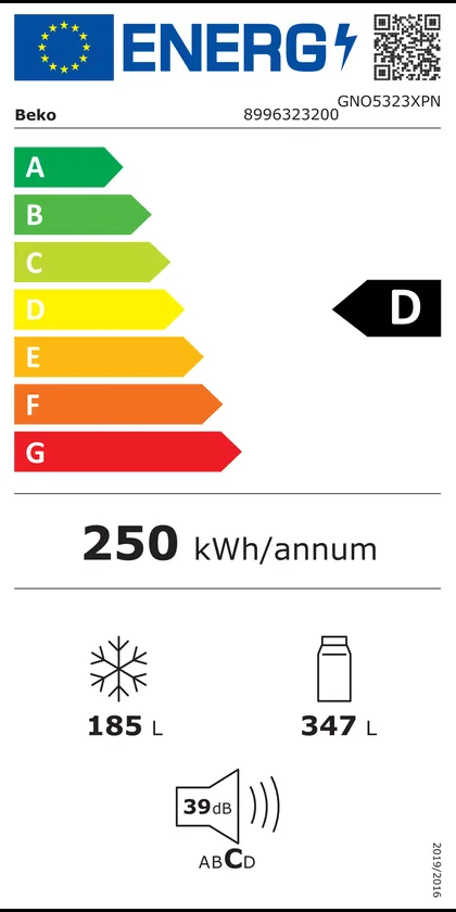 Étiquette énergie officielle du Beko GNO5323XPN
