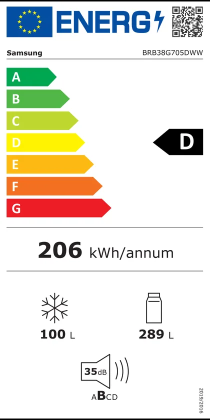 Étiquette énergie officielle du Samsung BRB38G705DWW