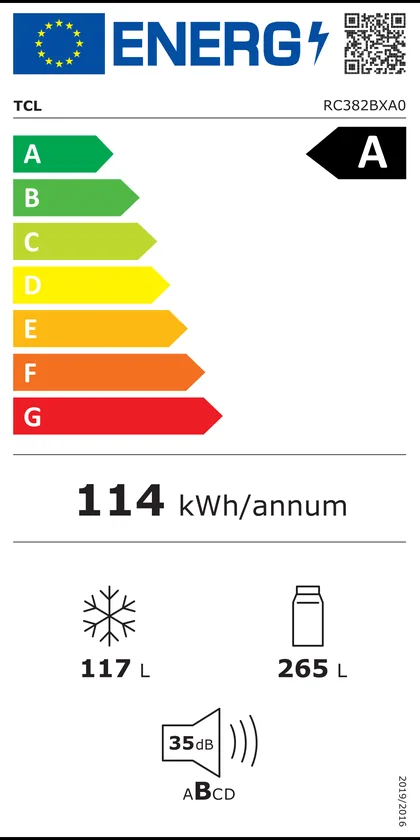 Étiquette énergie officielle du TCL RC382BXA0